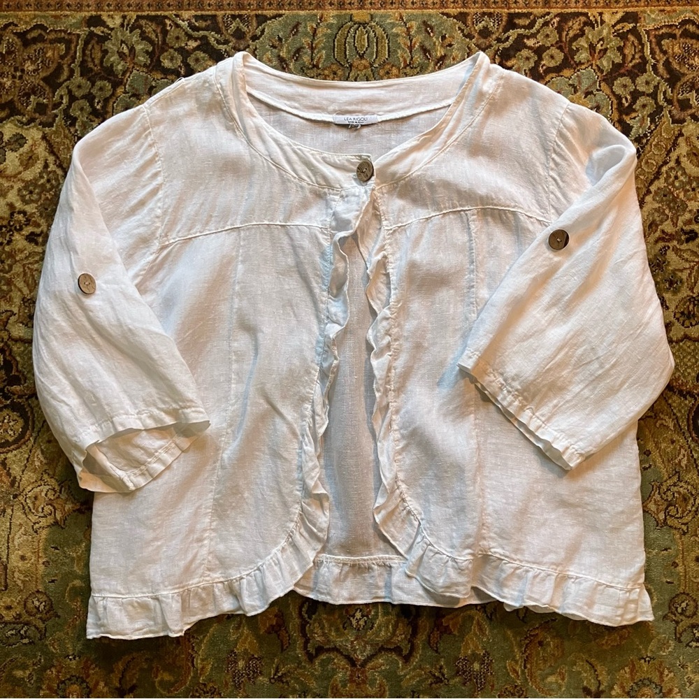 Lea Rigoli 100% Linen Ruffled White Blouse